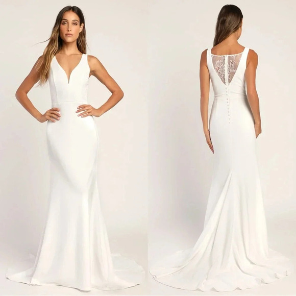 NWOT‎ Lulus Long-Lasting Love Ivory Lace V-Neck Mermaid Dress - Picture 1 of 10